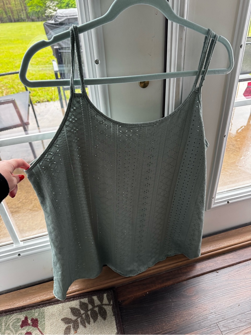 Light Green Eyelet Tank Top - Women's Casual Spaghetti Strap Cami